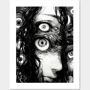 Creepy manga girl eyes horror halloween frightening Posters and Art